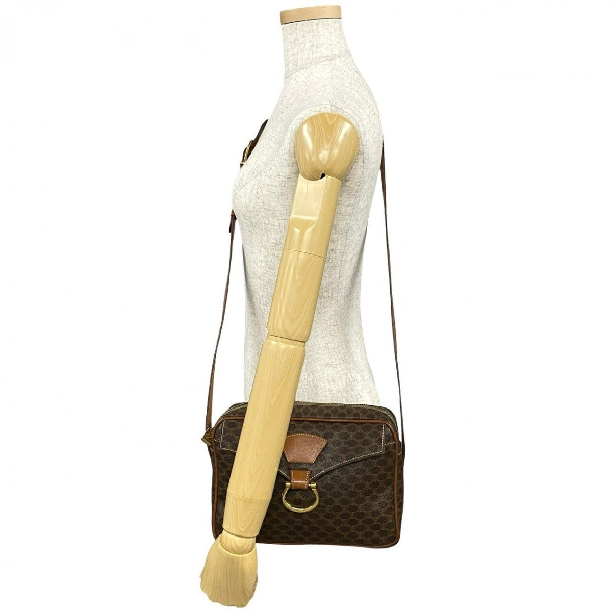 CELINE Shoulder Bag Leather, PVC Brown Macadam Blason Triomphe Pattern Women