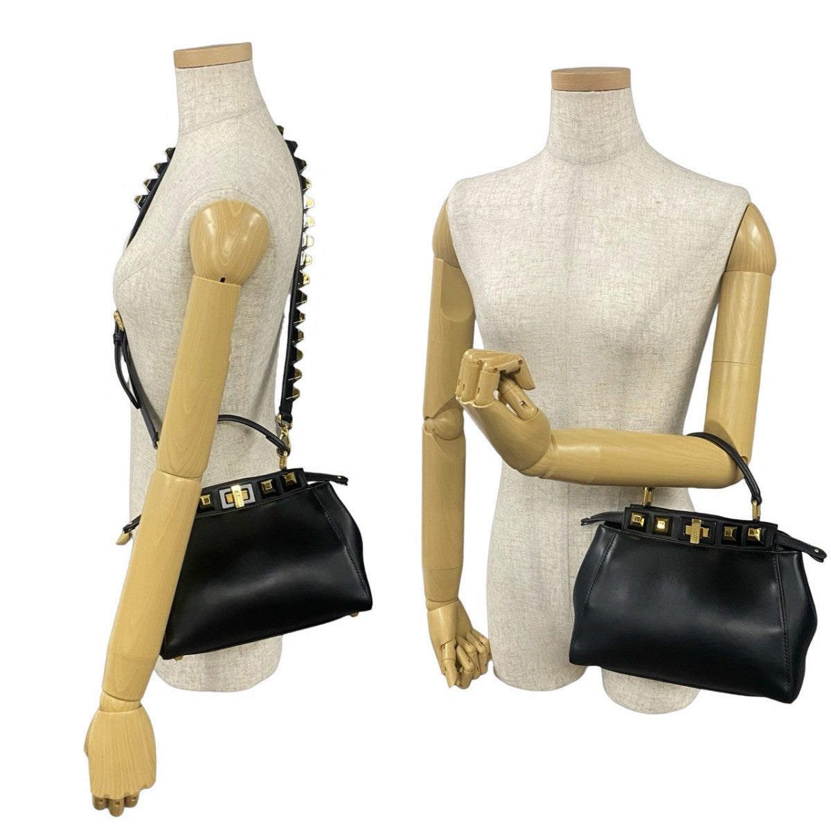 FENDI Shoulder Bag 8BN244�E9DT Calf leather black Gold Edition Studs Mini Peacock Women