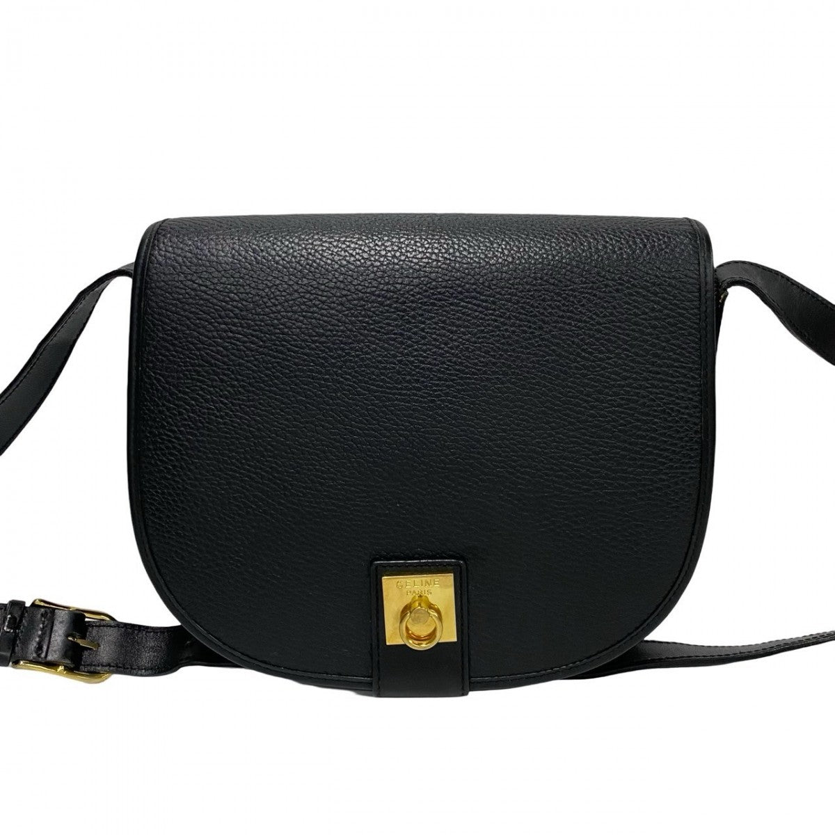CELINE Shoulder Bag leather black logo ring Metal Women