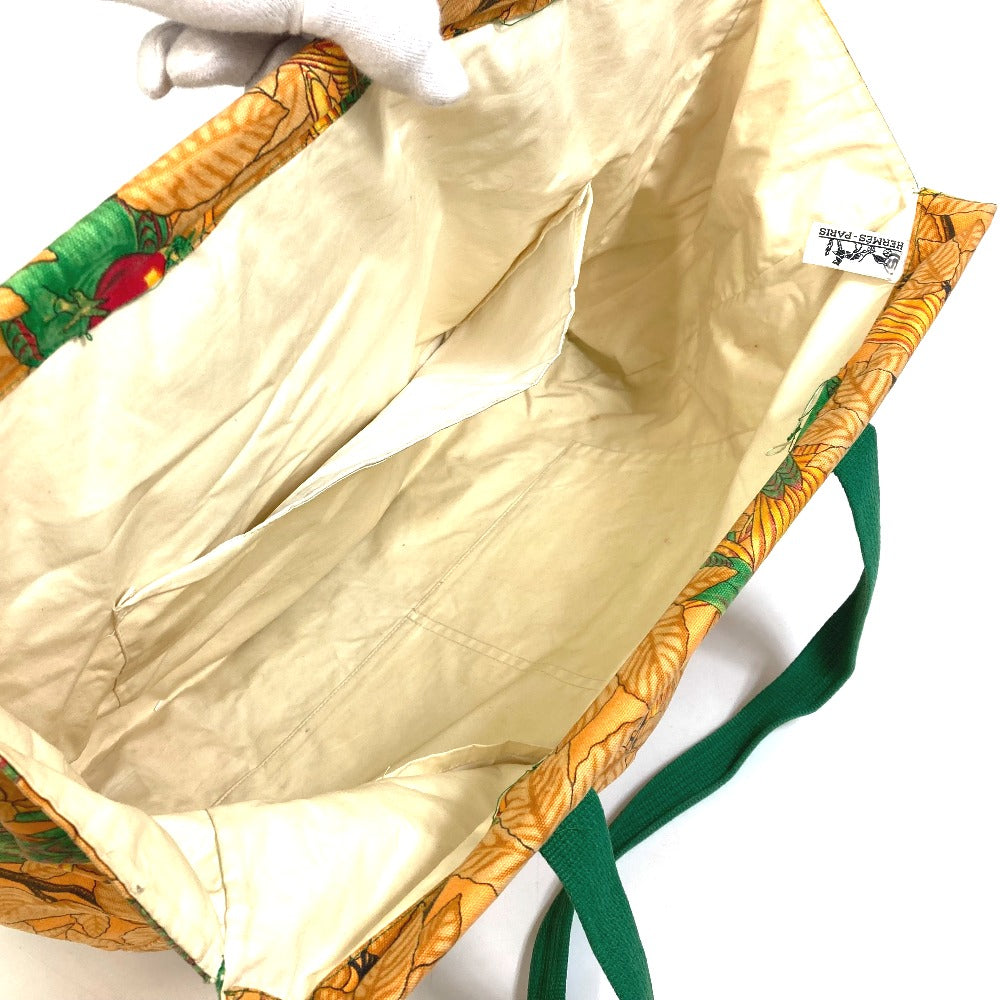 HERMES Tote Bag canvas Orange Shoulder Bag Shoulder Bag bird pattern Women  d