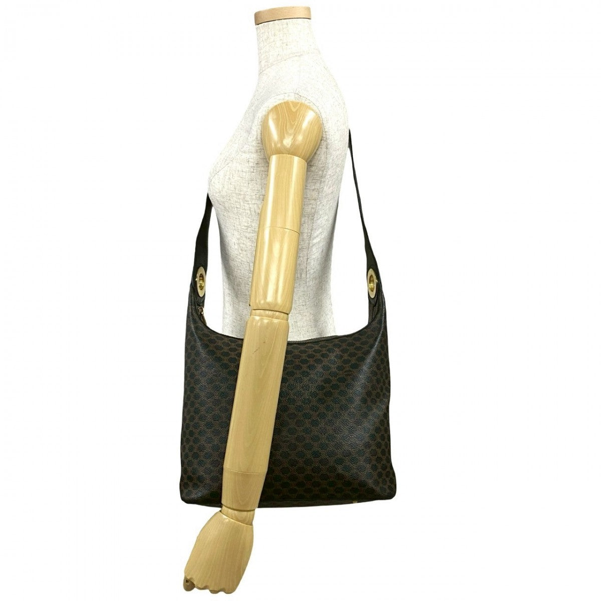 CELINE Shoulder Bag Leather, PVC black Macadam Blazon Triomphe Pattern Circle Logo Metal Women