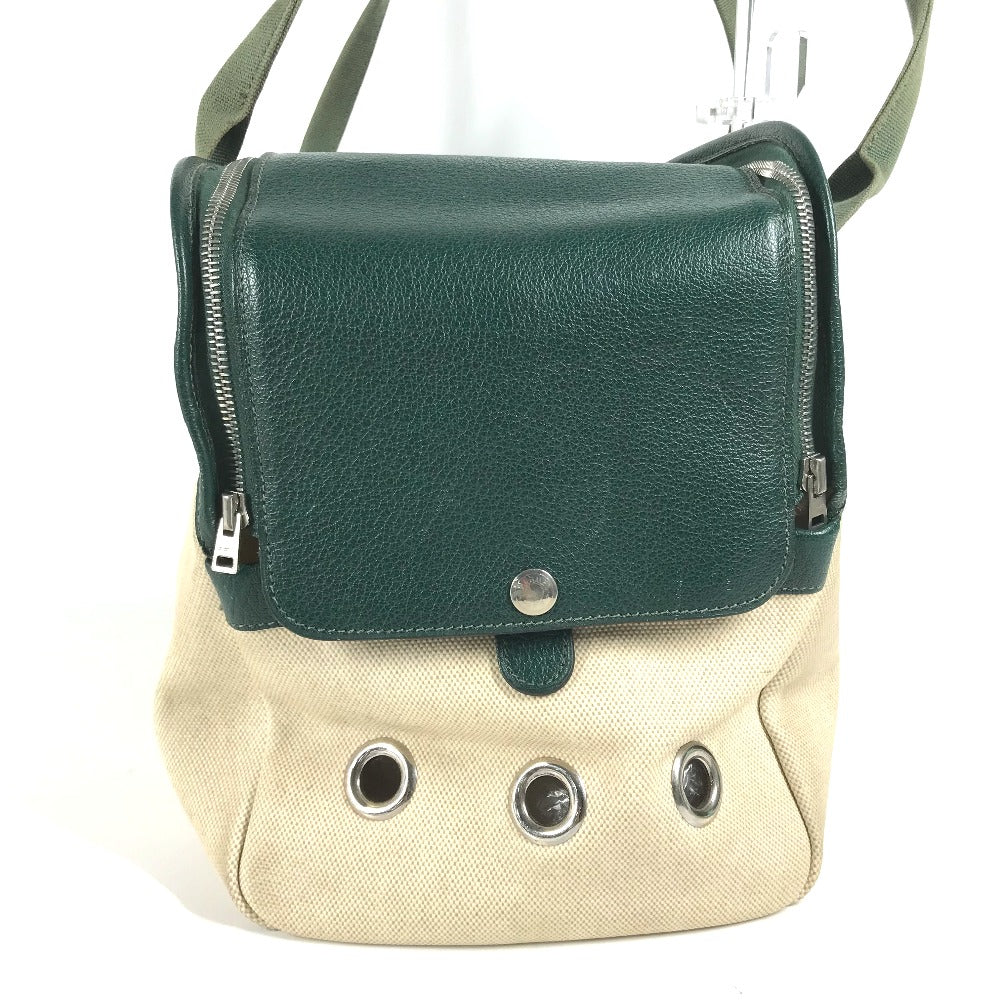 HERMES Shoulder Bag Leather , Leather/Coated Canvas beige Dog Dog Bag Sac de Transport pour Chien unisex(Unisex)  d