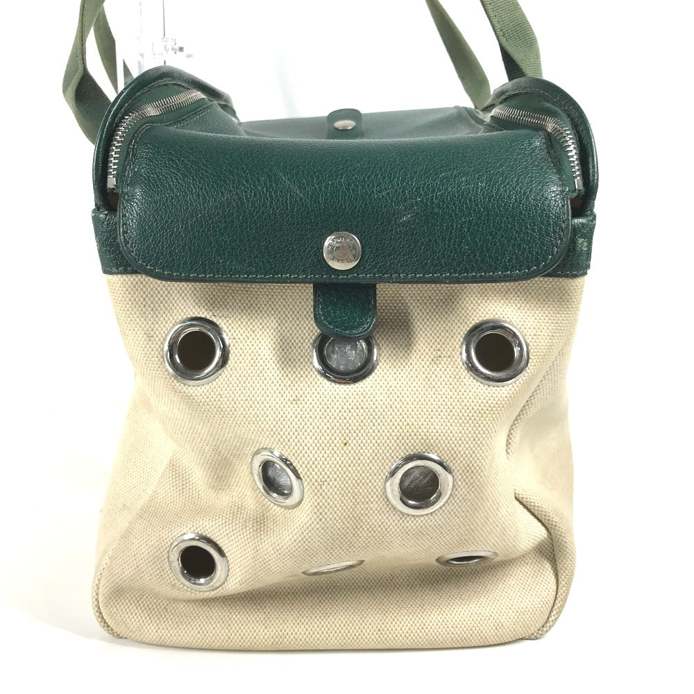 HERMES Shoulder Bag Leather , Leather/Coated Canvas beige Dog Dog Bag Sac de Transport pour Chien unisex(Unisex)  d