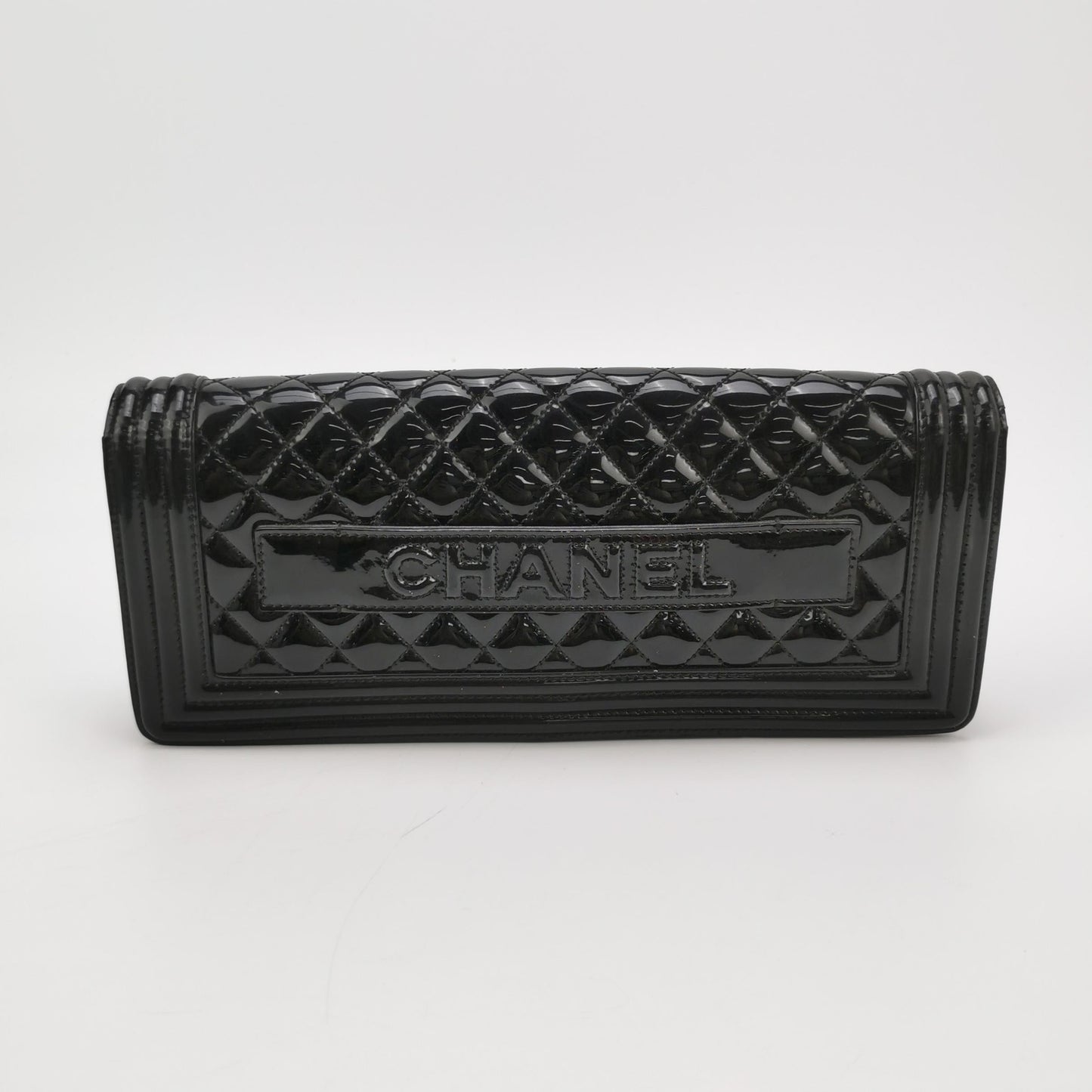 Chanel East West Boy Convertible Chain Shoulder and Clutch Bag Black Patent Leather, 2014-2015