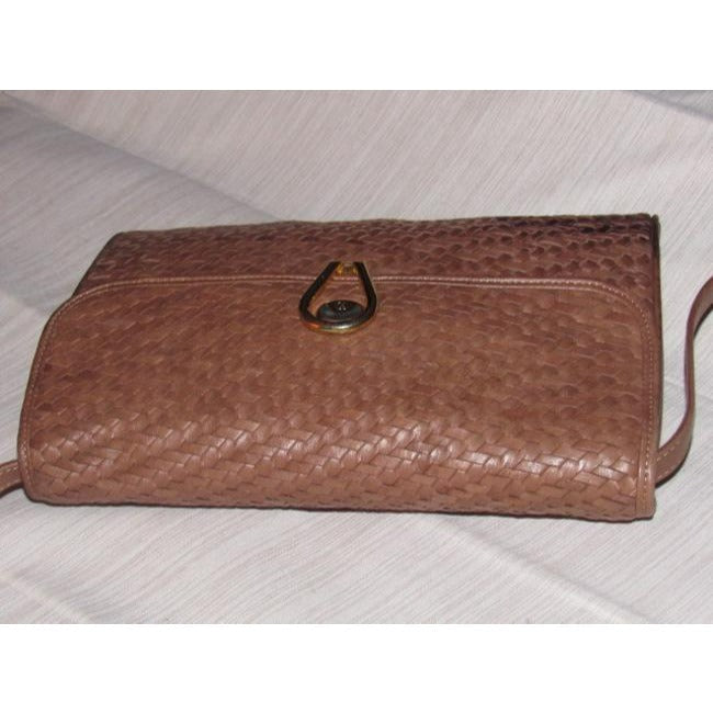 Gucci   Woven And Smooth Two Way Style Purse Brown Leather Shoulder Bag