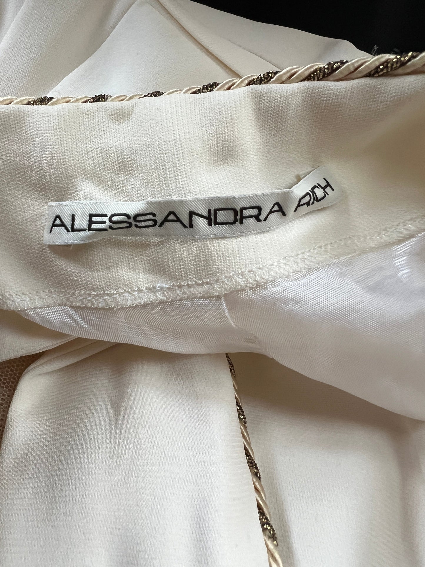 Alessandra Rich Cream Sleeveless Jumpsuit with Mesh V-Neck Panel and Gold Metallic trim Size IT 40 (UK 8)