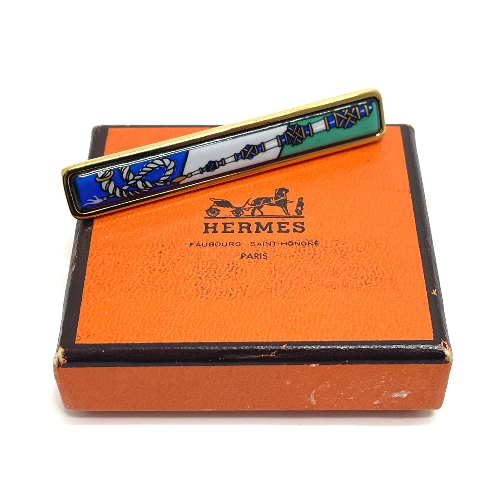 HERMES Brooch metal gold Treasure grilled emaille Women  d