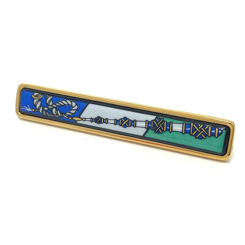 HERMES Brooch metal gold Treasure grilled emaille Women  d