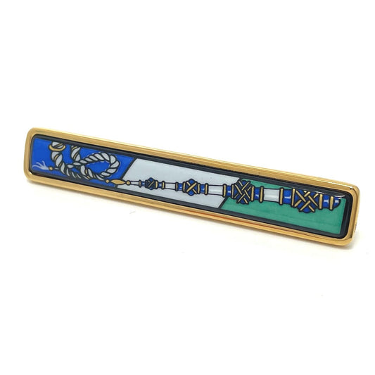HERMES Brooch metal gold Treasure grilled emaille Women  d