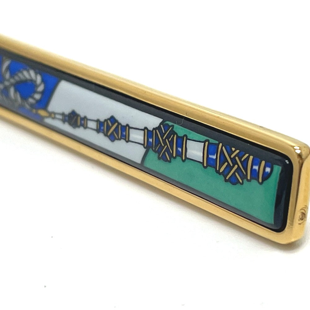 HERMES Brooch metal gold Treasure grilled emaille Women  d