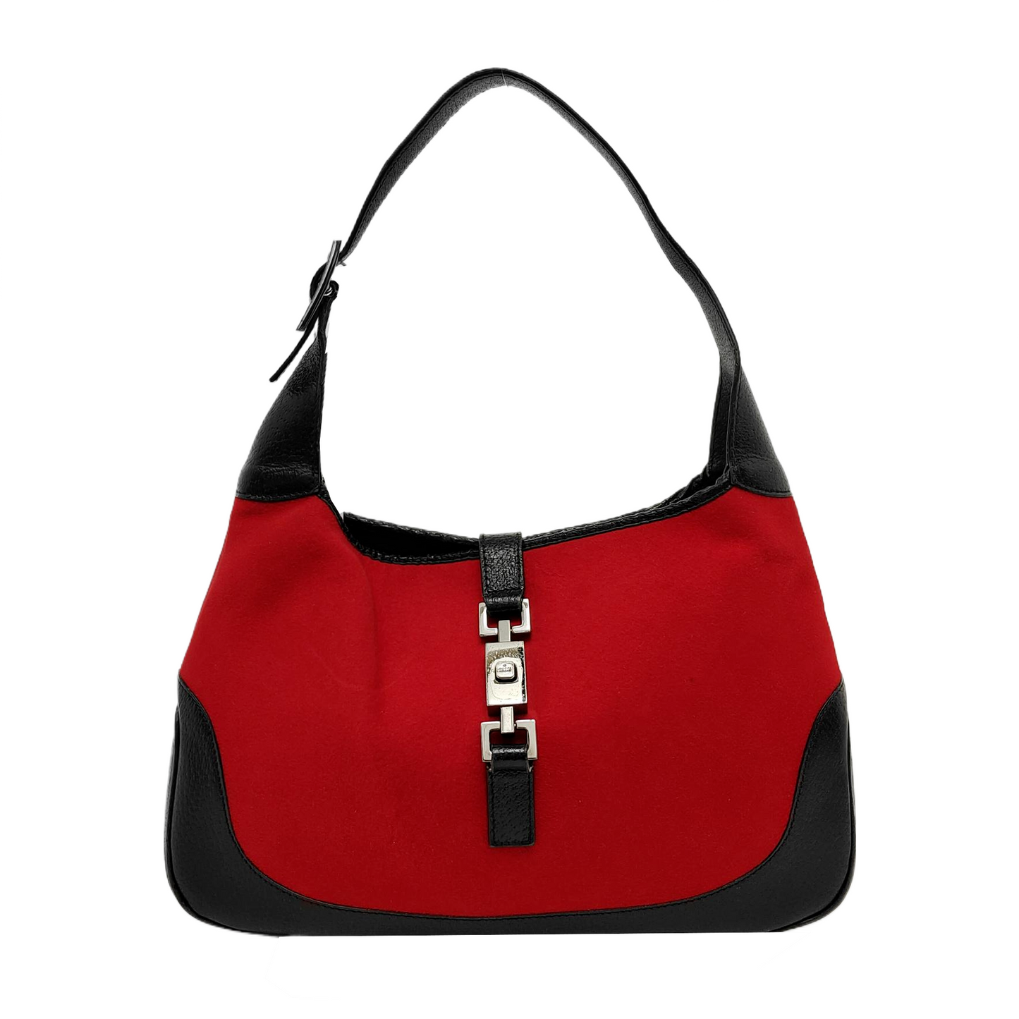 Gucci Jackie   Red Felt and Black Leather Silver Hardware