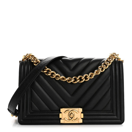 Chanel Calfskin Chevron Quilted Medium Boy Flap Black