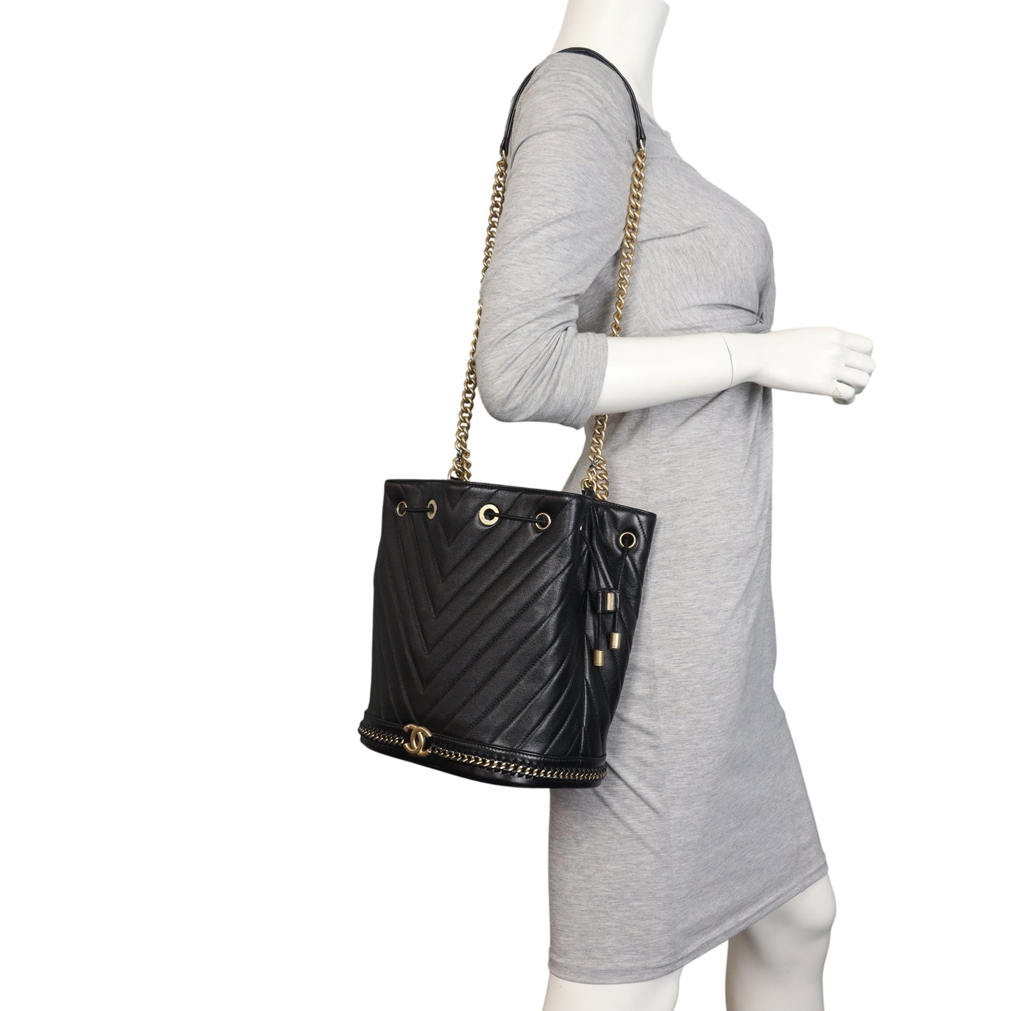 Chanel Paris Cosmopolite Bucket Bag Chevron