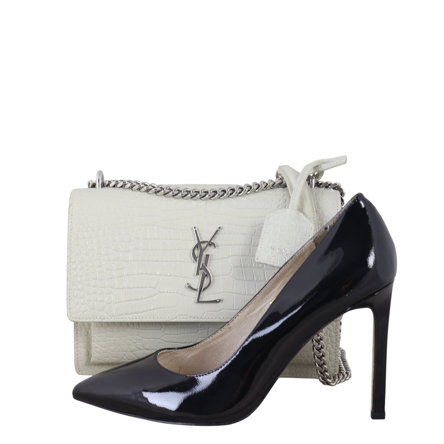 Saint Laurent Sunset Medium Croc-Embossed