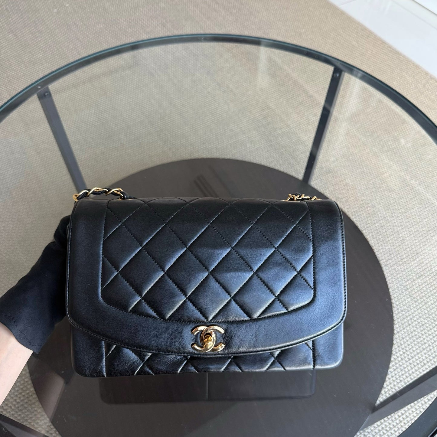 Chanel Diana   - 25CM Quilted Lambskin Black Gold Hardware Series 3