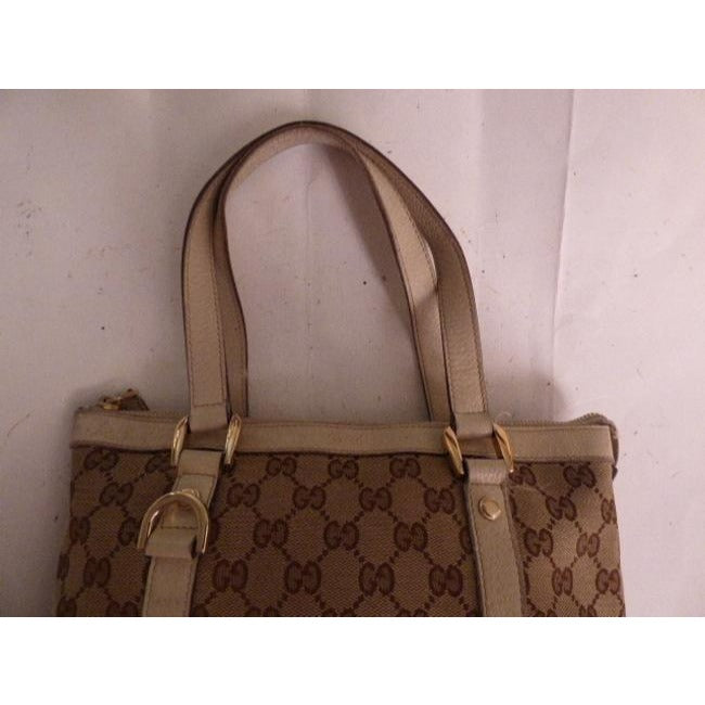 Gucci Abbey   Brown Large Logo Print Canvas And White Leather