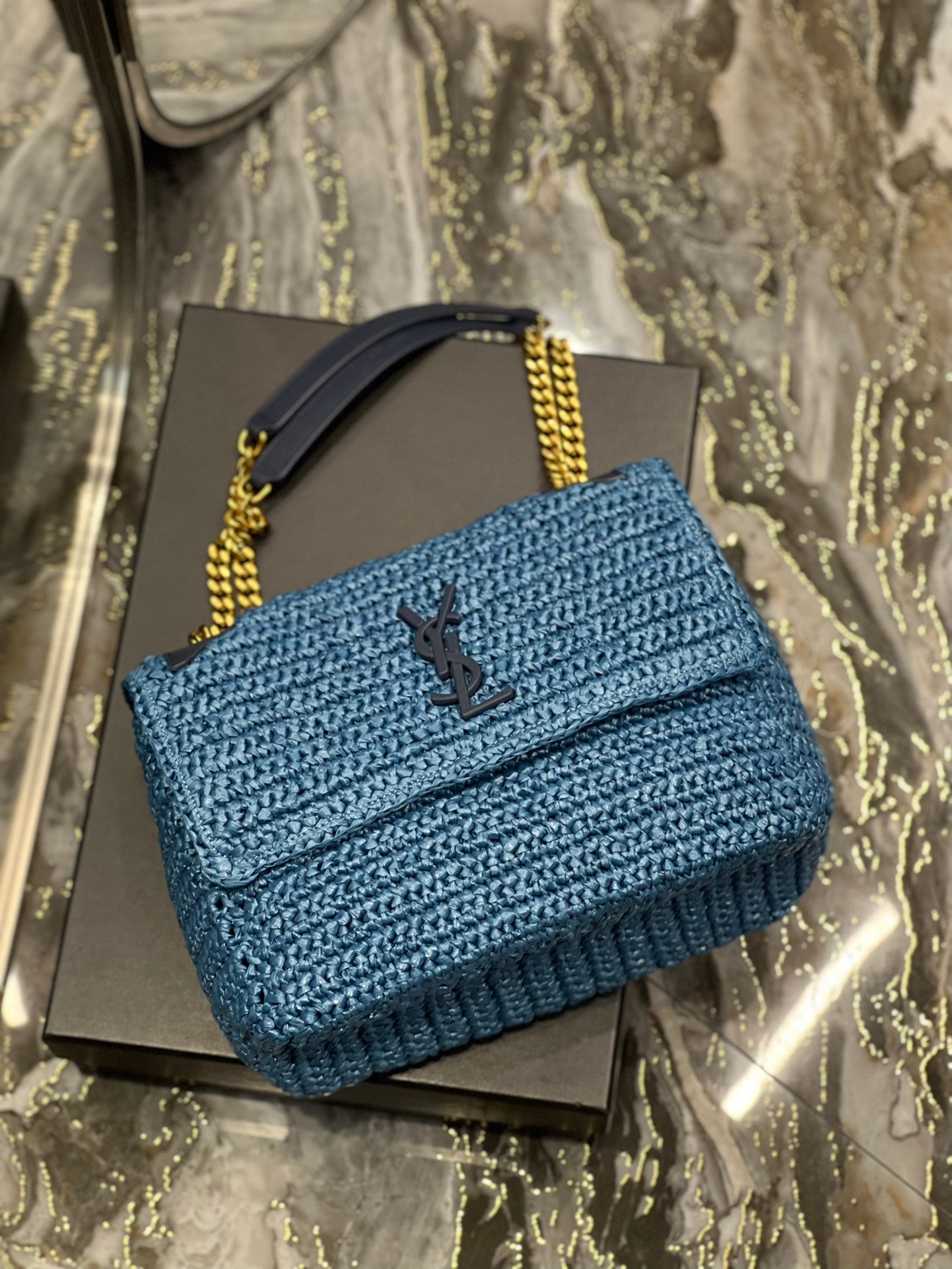 YSSL Niki Medium Chain Bag In RaTop QualityTop Qualitya For Women 11in/28cm Blue YSL 633187Gucci66W4246