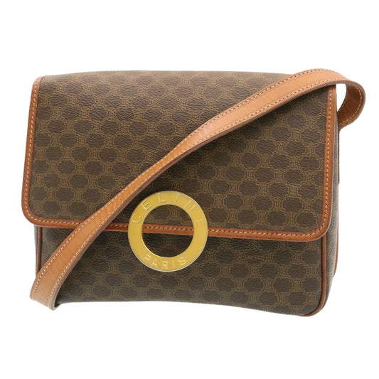 Luxury CELINE Macadam Canvas Circle logo Shoulder Bag Brown  26659