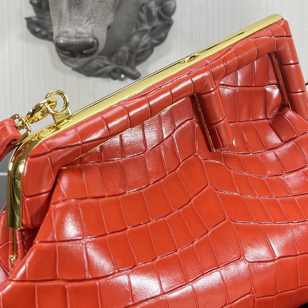 FI First Small Orange CrocoTop Qualityle Bag For Woman 26cm/10in