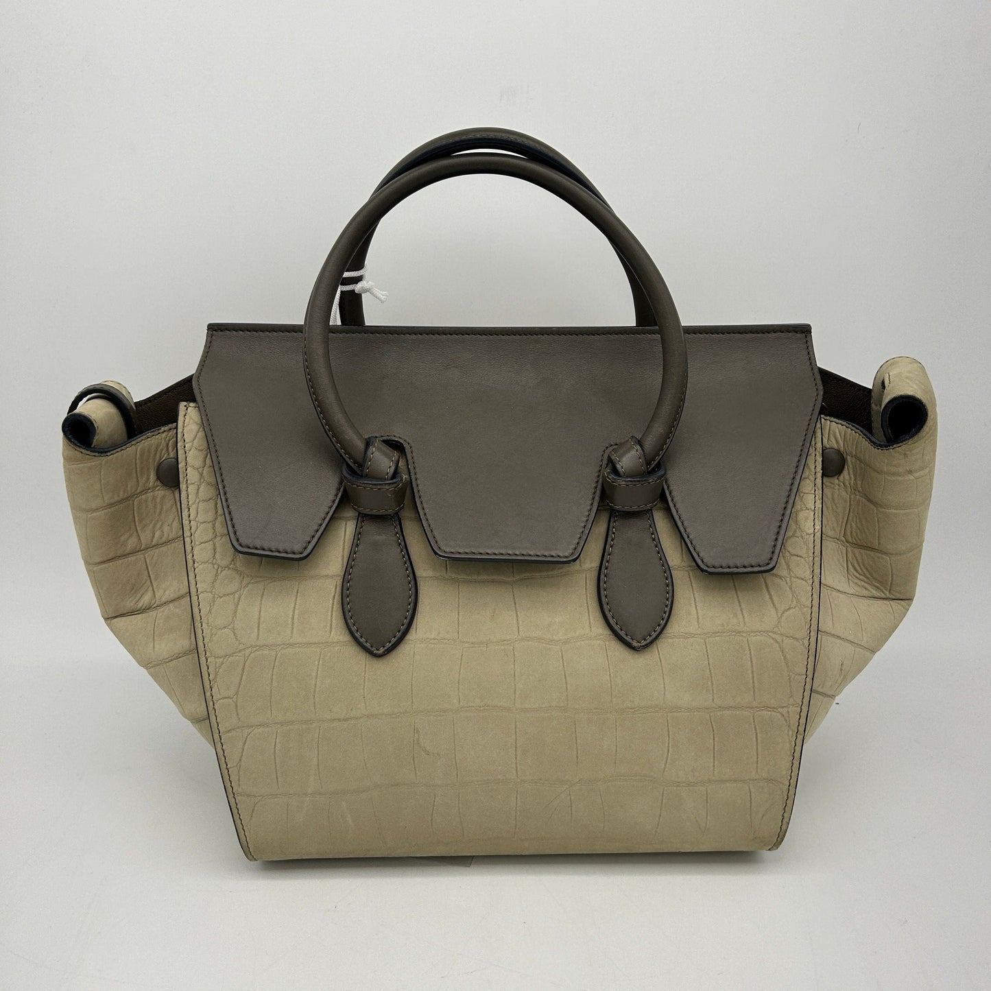 Luxury CELINE Crocodile Embossed Nubuck Calfskin Small Tie Knot Tote Grey LA10041