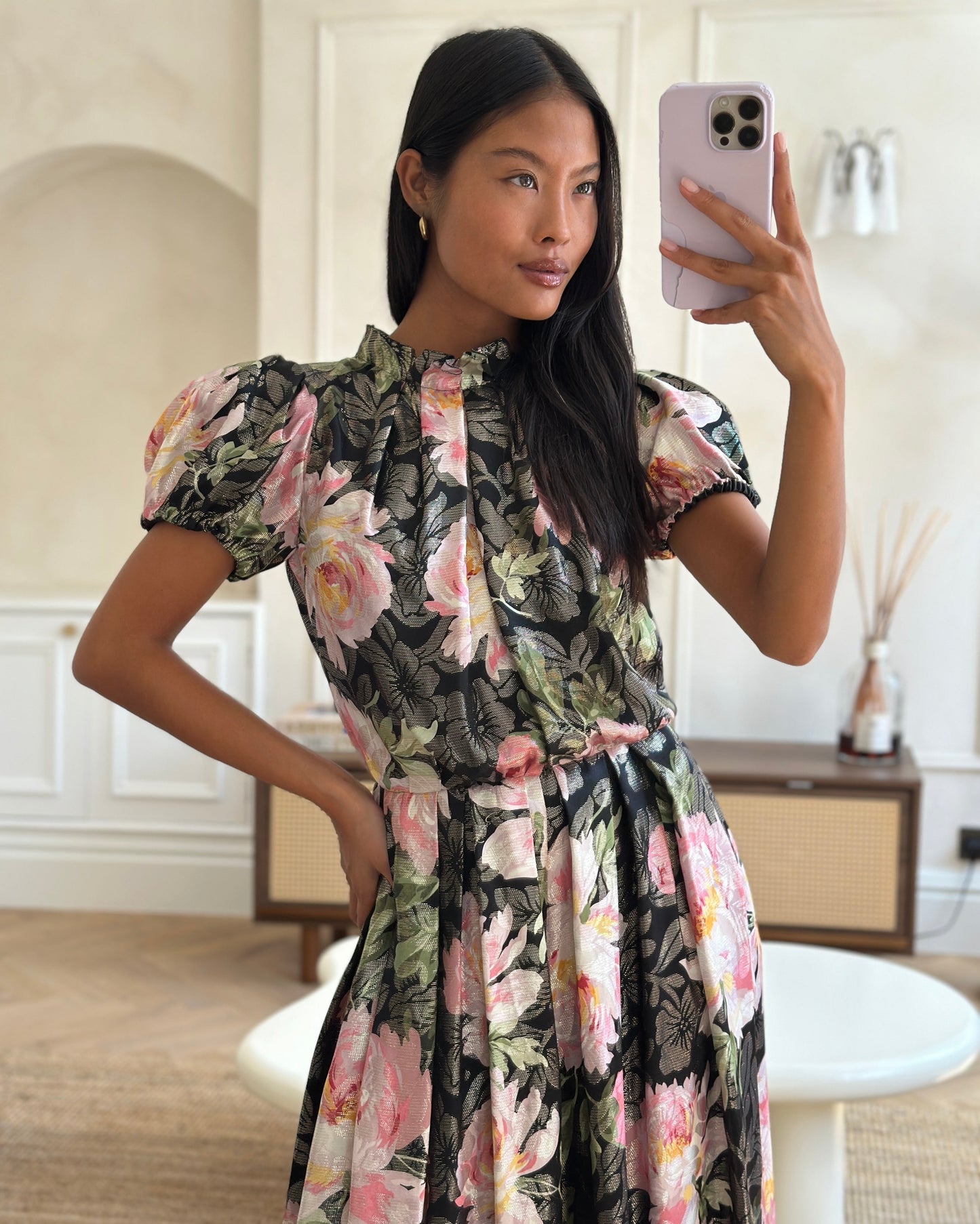 Dolce & Gabbana Black and Pink Floral Short Sleeve Jumpsuit with Button Details Size IT 42 (UK 10)