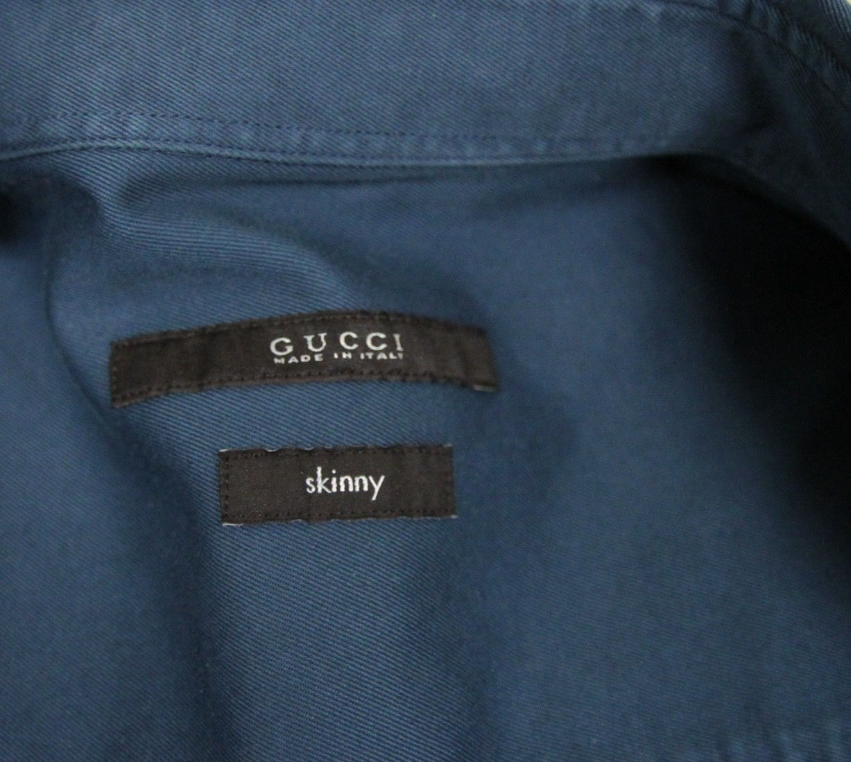 Gucci Men's Skinny Greenish Blue Cotton Dress Shirt