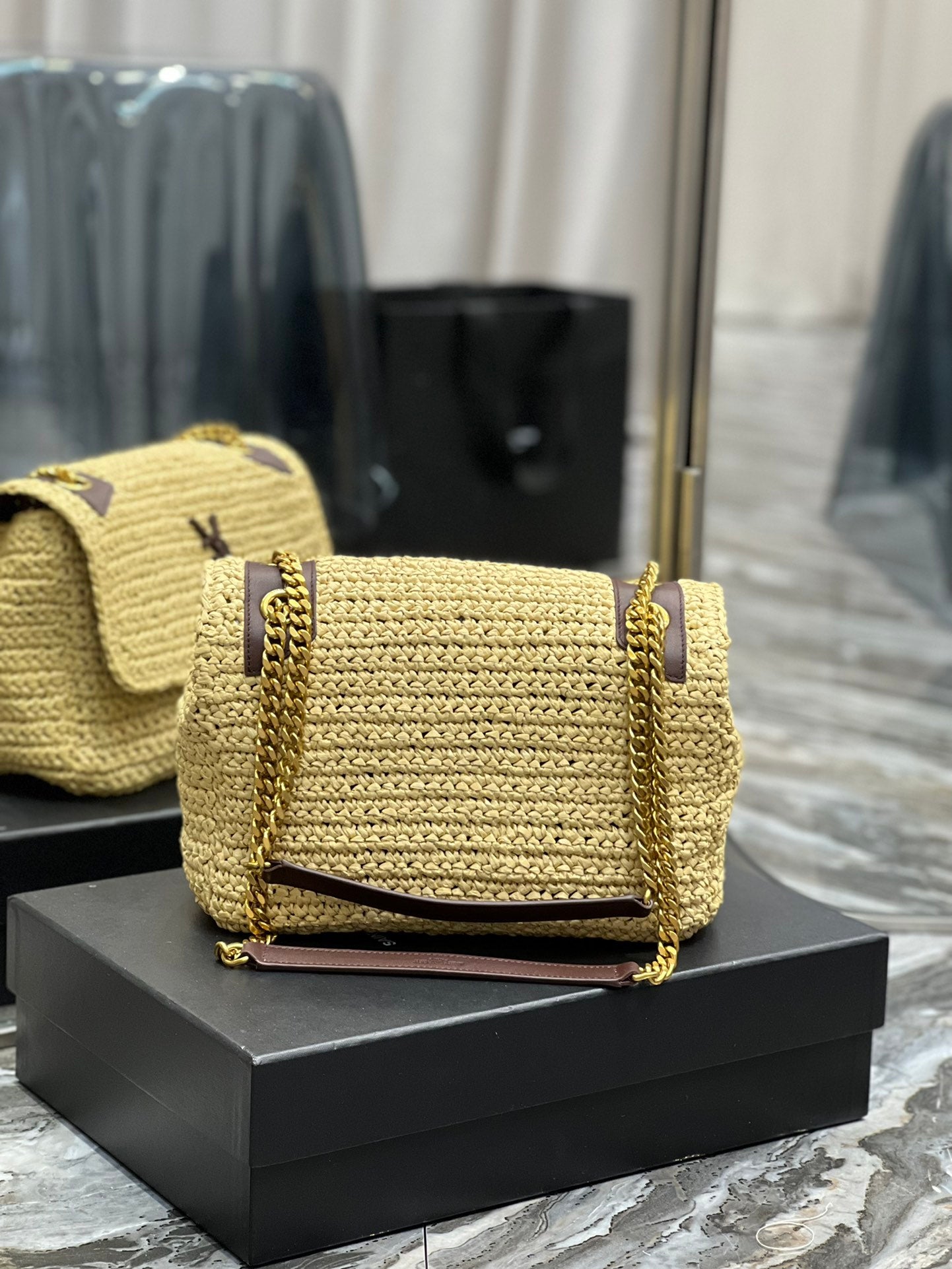 YSSL Niki Medium Chain Bag In RaTop QualityTop Qualitya For Women 11in/28cm Brown YSL 633187Gucci66W7069