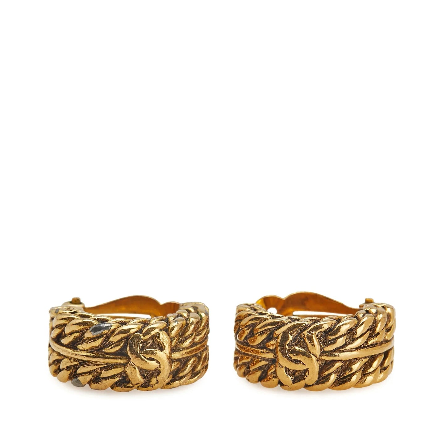 Gold Chanel Gold Plated CC Hoop Clip on Earrings