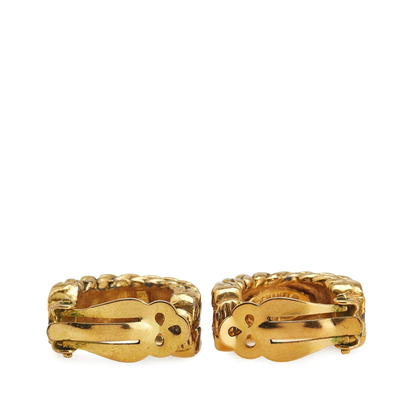 Gold Chanel Gold Plated CC Hoop Clip on Earrings