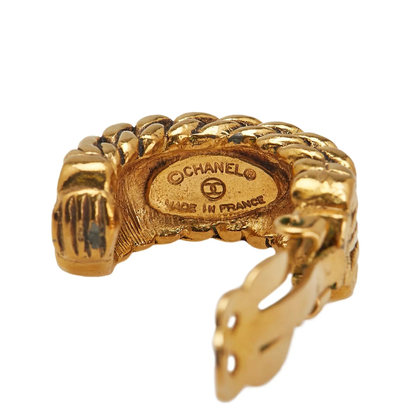 Gold Chanel Gold Plated CC Hoop Clip on Earrings