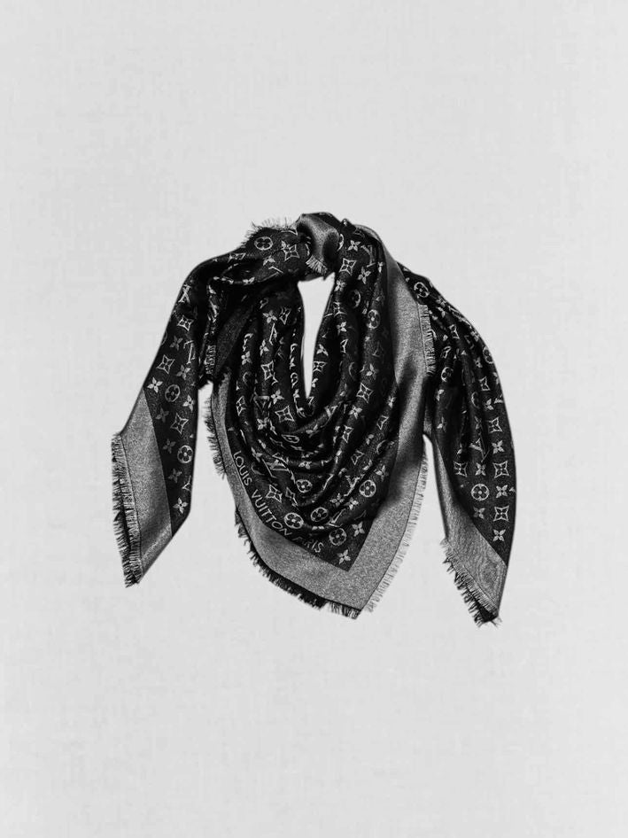 LOUIS VUITTON Black & Silver Monogram Shawl