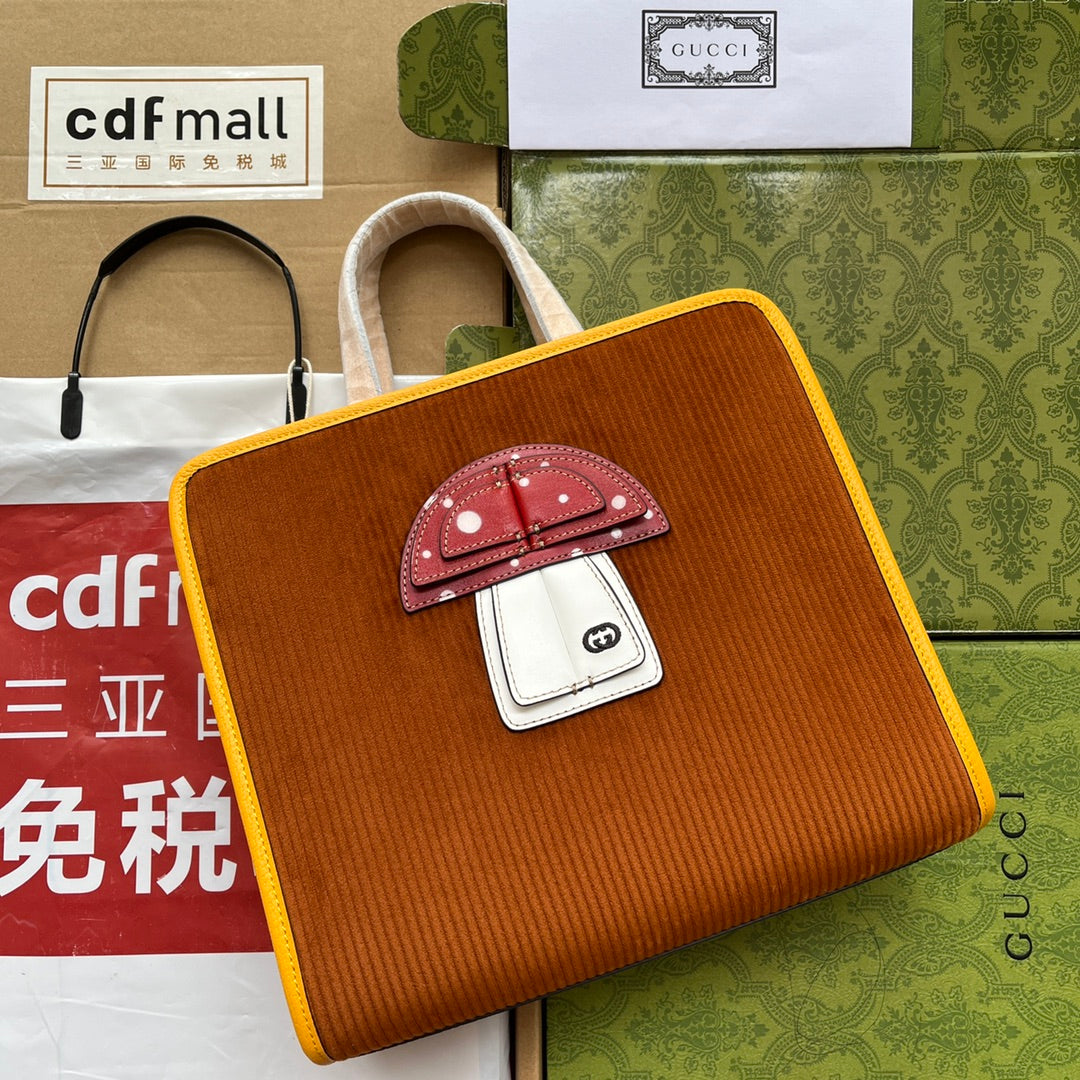 gg Children’s Mushroom Tote Bag Brown For Women, Women’s Bags 11in/28.5cm gg‎ ‎705042 2S8HN 2886