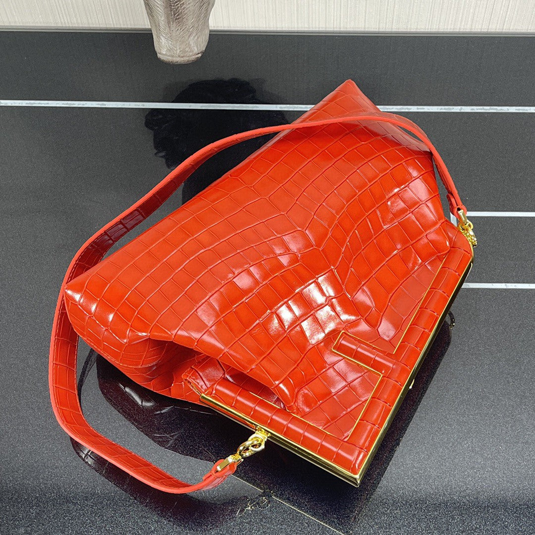Top QualityTop Quality Top QualityTop Qualityrst Medium Orange Crocodile Bag For Woman 32.5cm/13in