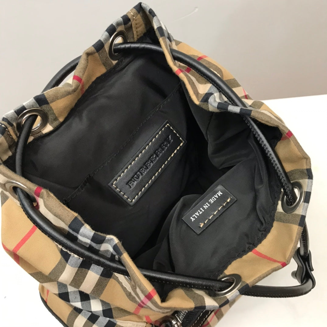 Top Quality MeTop Qualityum Rucksack In  Check Cotton Canvas-Sandy For Women, Bags 13in/33cm