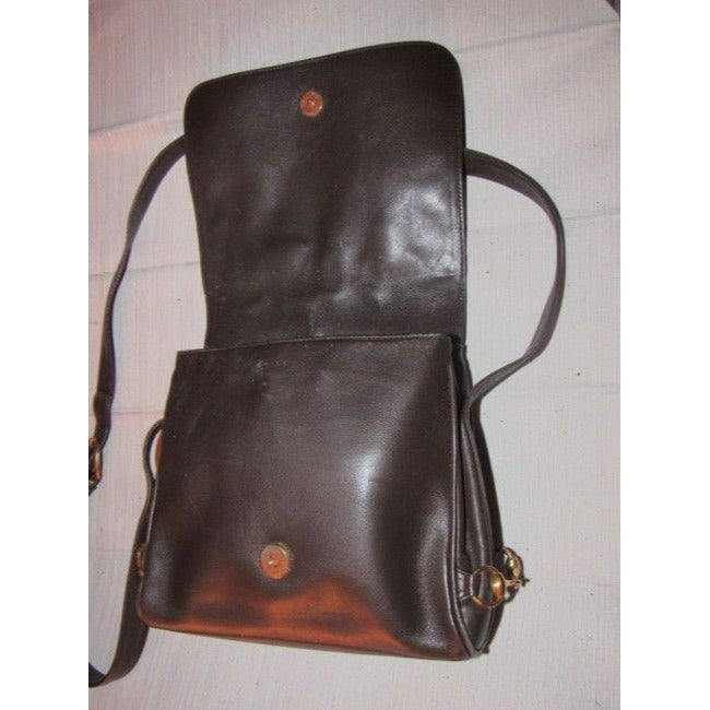 Gucci   Brown Leather With Gold Equestrian Accents Cross Body Bag