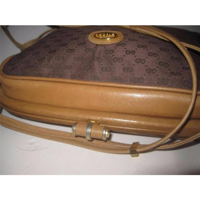 Gucci   Shades Of Brown With Small G Logo Print Canvas Leather And Cross Body