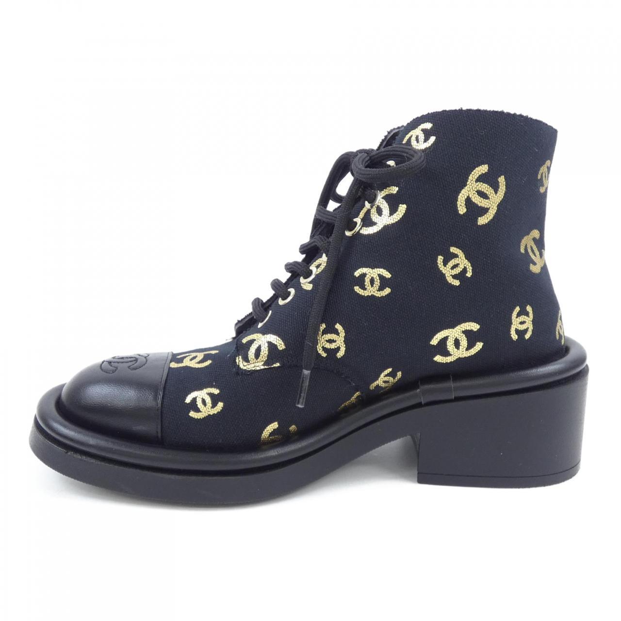Chanel G39093Y56084 Print Fabric/Lambskin Shearling Lace-up Boots