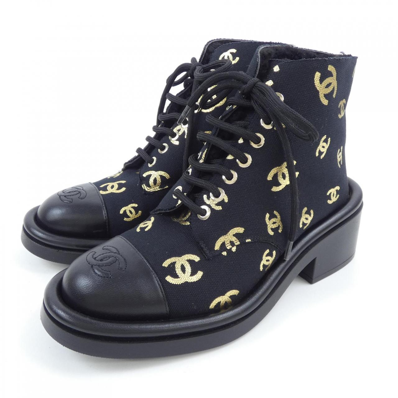 Chanel G39093Y56084 Print Fabric/Lambskin Shearling Lace-up Boots