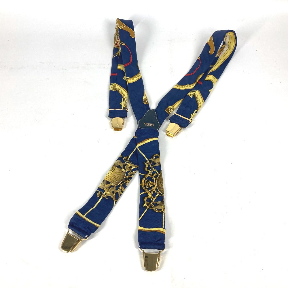 HERMES suspenders silk Navy vintage Overall handle Women  d