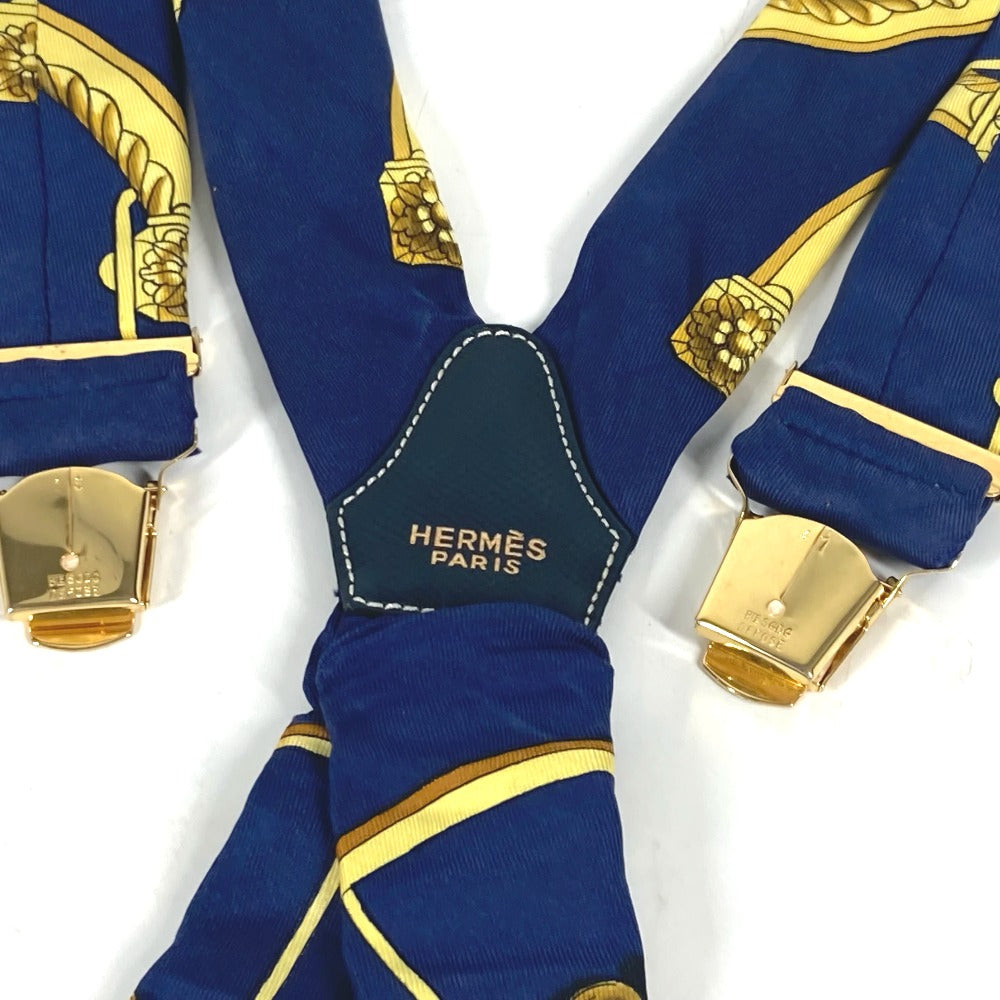 HERMES suspenders silk Navy vintage Overall handle Women  d