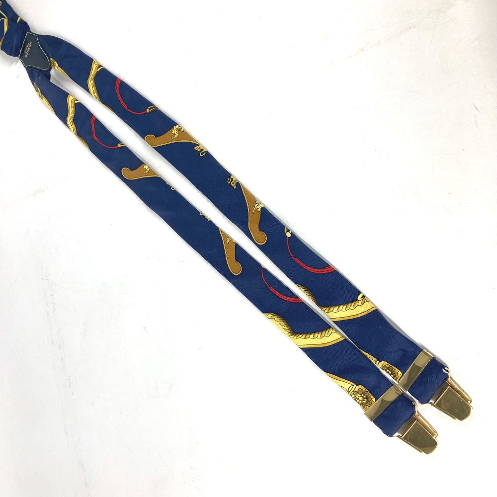 HERMES suspenders silk Navy vintage Overall handle Women  d