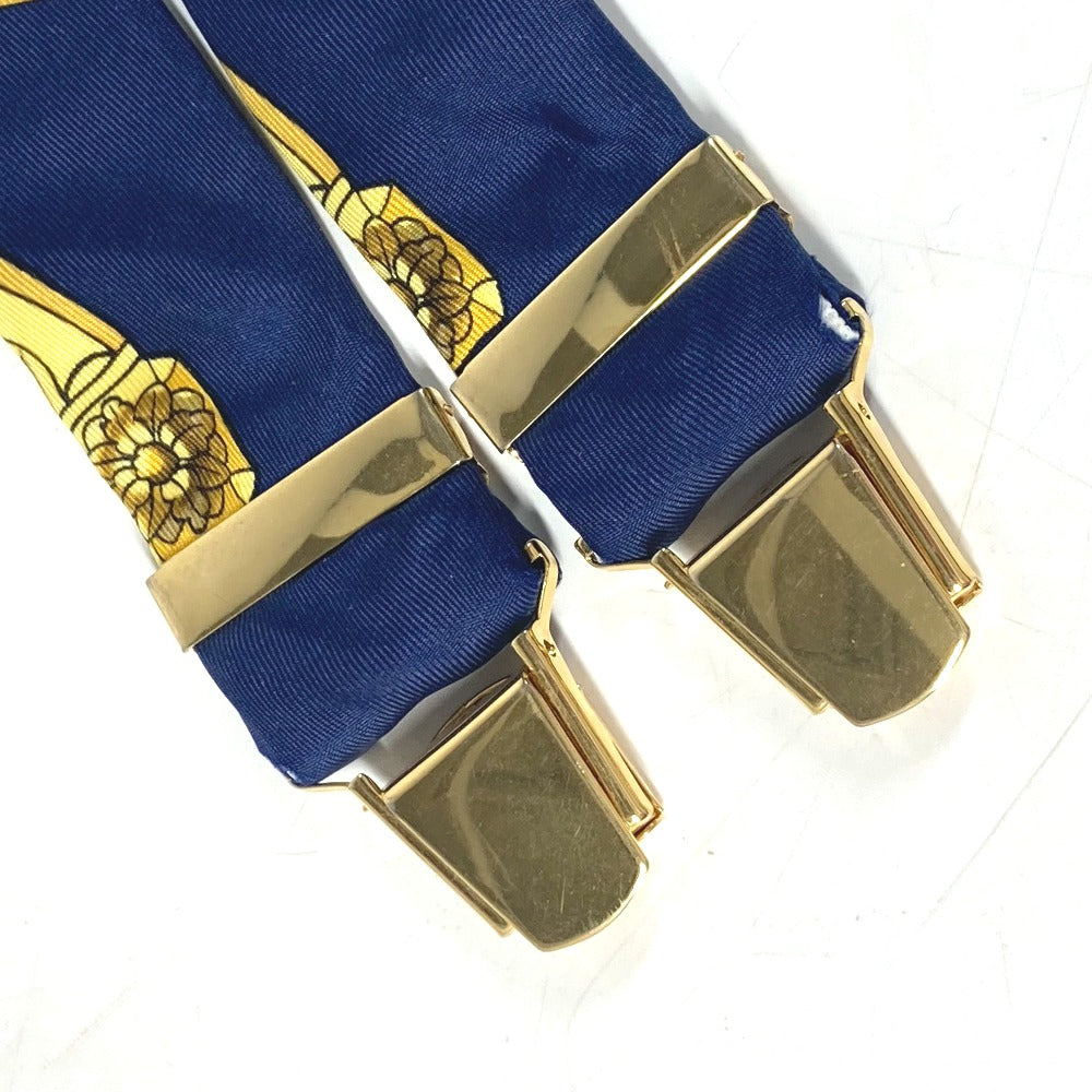 HERMES suspenders silk Navy vintage Overall handle Women  d