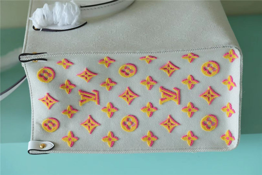 Top Quality Onthego MM Monogram Giant And Raffia White/ Yellow For Women,  Shoulder And Crossbody Bags 35cm/13.8in Top Quality 