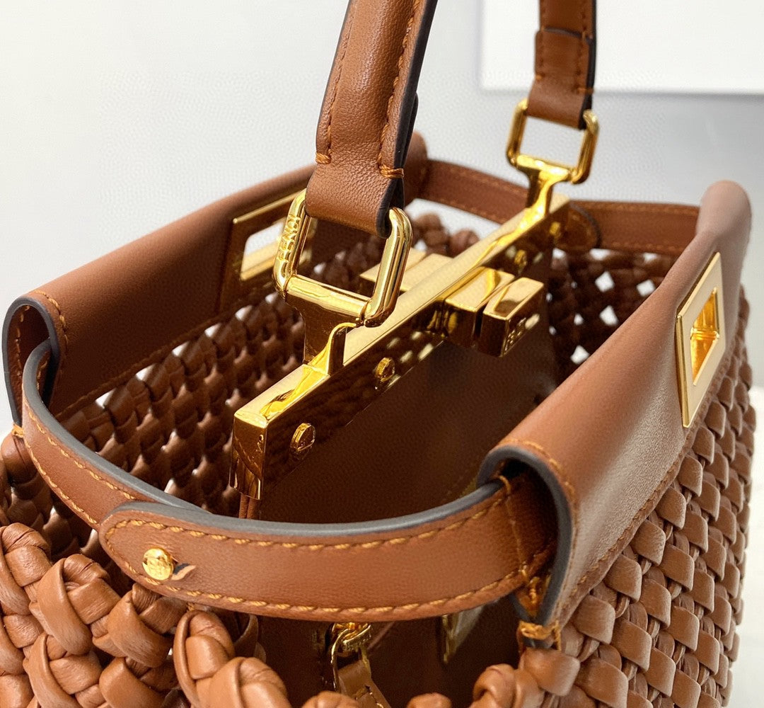 Top QualityTop Quality Peekaboo Mini Brown Braided Bag For Woman 18cm/7in