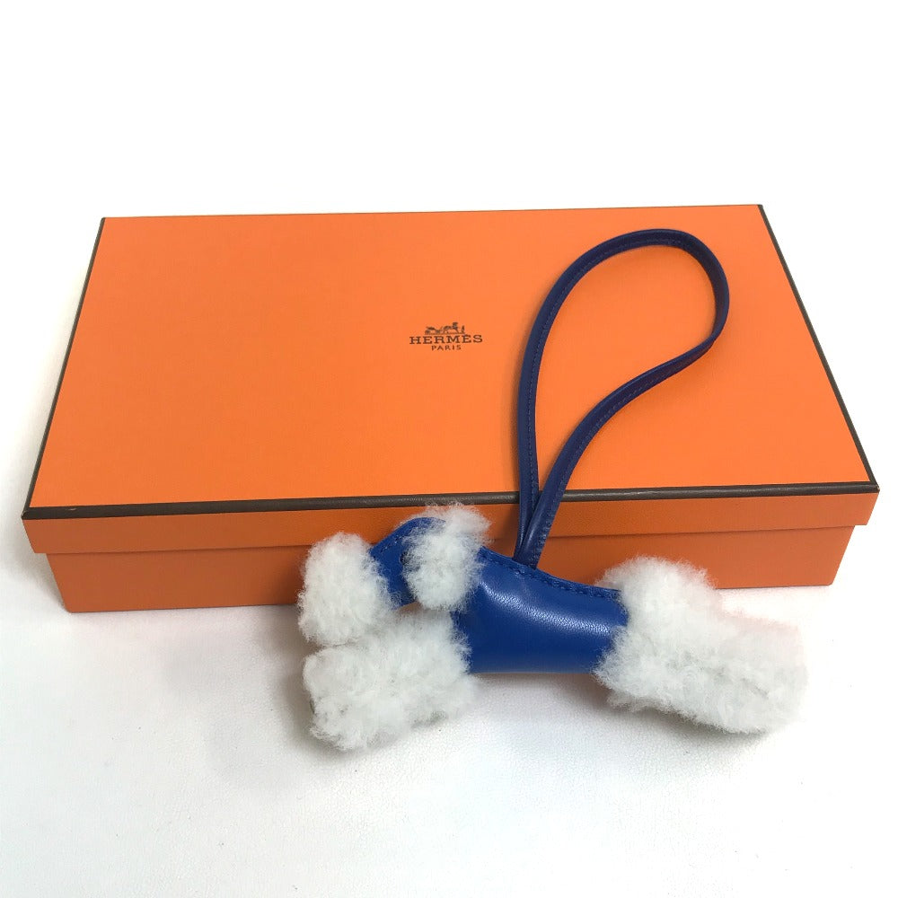 HERMES Bag charm Cotton / Mouton / Anion Blue Safir Fox terrier Buddy charm unisex(Unisex)  d