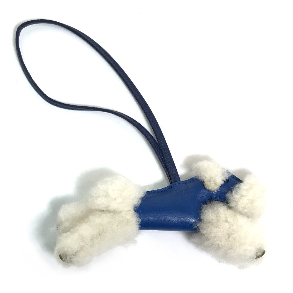 HERMES Bag charm Cotton / Mouton / Anion Blue Safir Fox terrier Buddy charm unisex(Unisex)  d