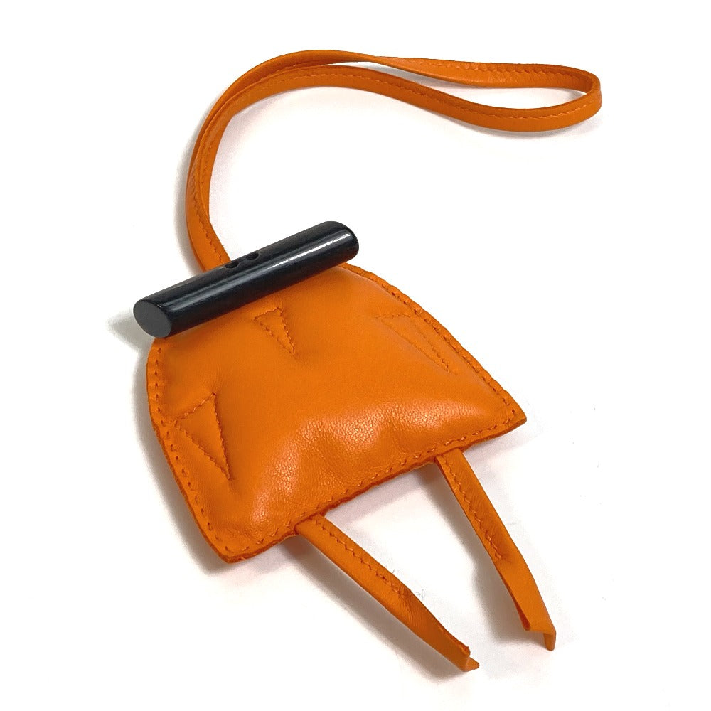 HERMES Bag charm Leather, Buffalo Horn Orange petit ash owl unisex(Unisex)  d