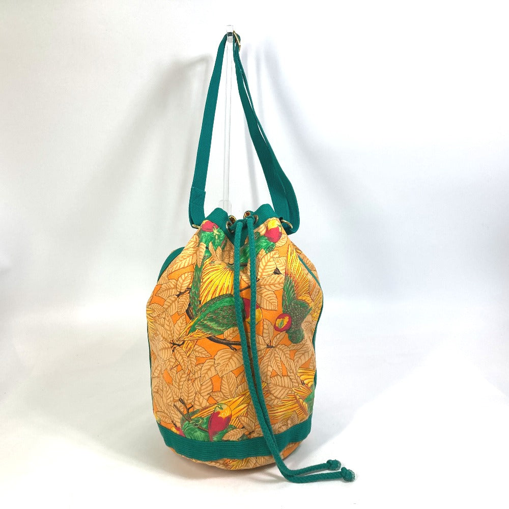 HERMES Shoulder Bag canvas green vintage Bird pattern purse Women  d