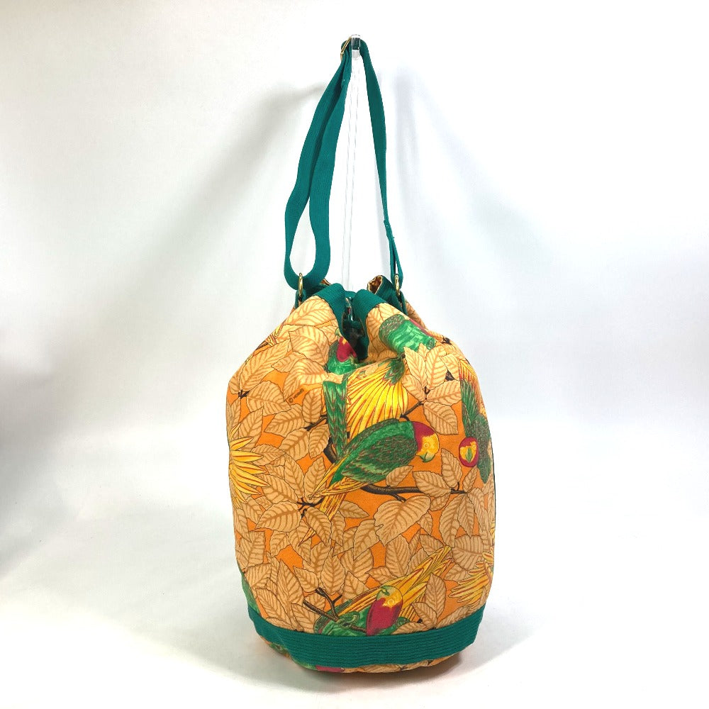 HERMES Shoulder Bag canvas green vintage Bird pattern purse Women  d