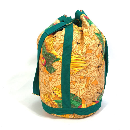 HERMES Shoulder Bag canvas green vintage Bird pattern purse Women  d